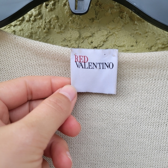 Red Valentino Beige Wool Ruffle Lace Short Sleeve Sweater - Picture 3 of 5